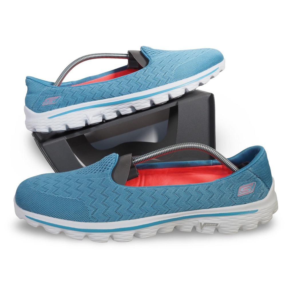 Skechers GOwalk Women 11 Blue Aqua Knit Slip On G-Stride Walking Shoes